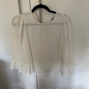 Zara Basic Pleated Bell Sleeve Blouse (XS, White)
